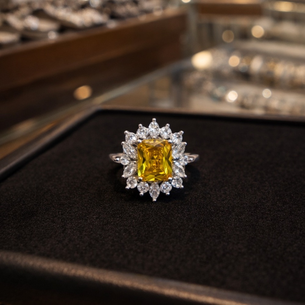 Elegant Yellow Gemstone Ring with Silver Accents